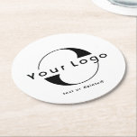 Logo on Clean Black Text Company Business Round Paper Coaster<br><div class="desc">Durable and absorbent Logo Paper Coasters with a simple minimal design available in multiple colors to suit your brand identity. Add your logo and text.</div>