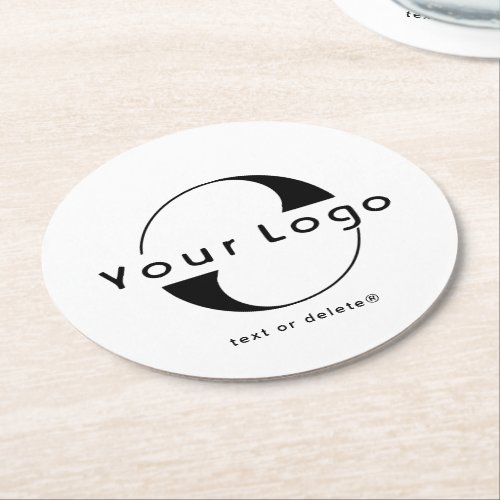 Logo on Clean  Black Text Company Business Round  Round Paper Coaster
