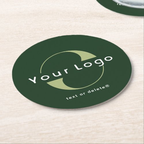 Logo on Dark Green  White Text Company Business R Round Paper Coaster