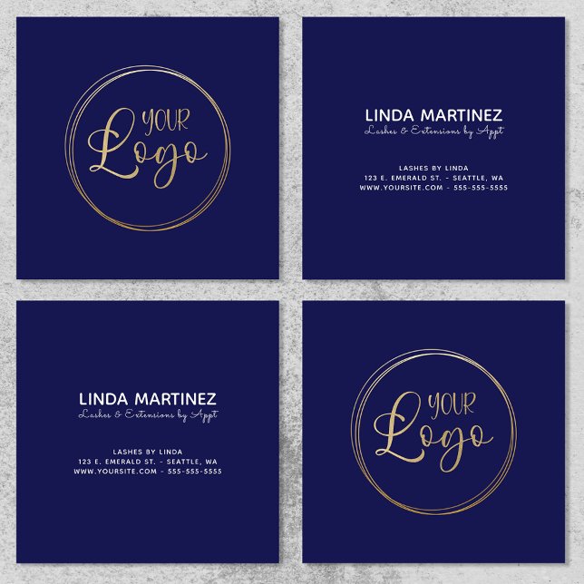 Logo on Dark Navy Blue Square Business Card (Logo on Dark Navy Blue Square Business Card)