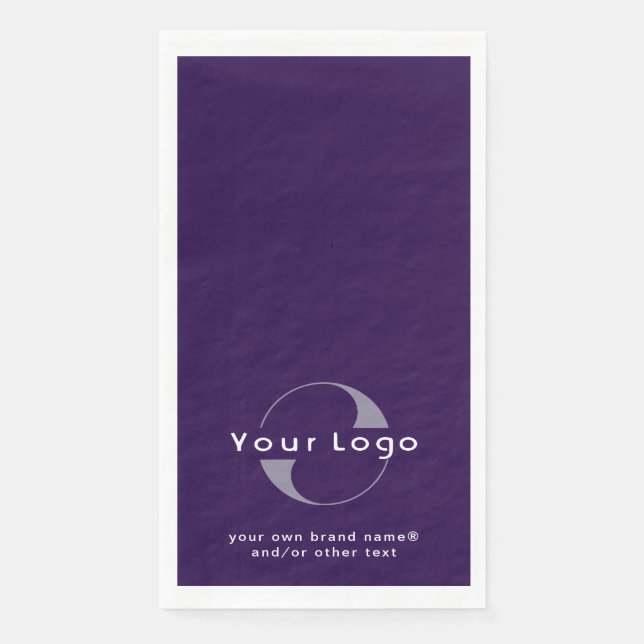 Logo on Deep Purple + White Text Company Business  Paper Guest Towels (Front)