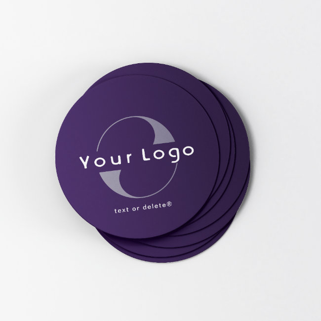 Logo on Deep Purple + White Text Company Business Round Paper Coaster