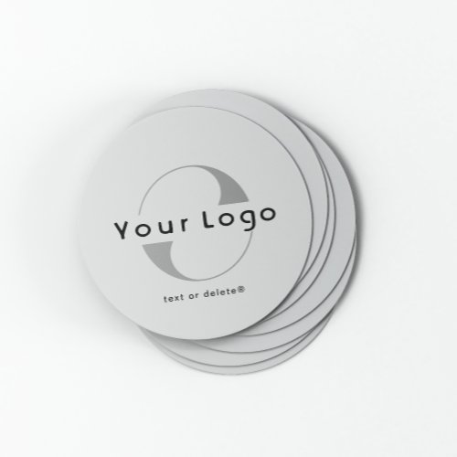 Logo on Gray  Black Text Company Business Round Paper Coaster