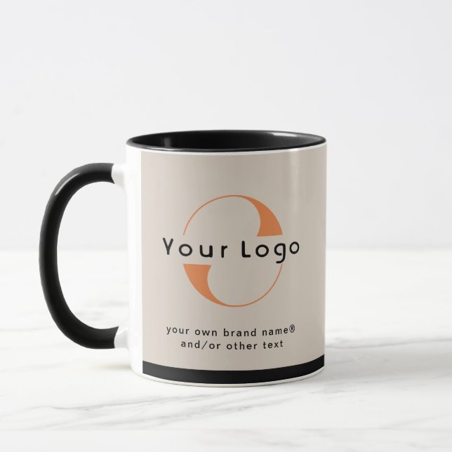 Logo on Ligh Tan + Black Text Company Business Mug (Left)