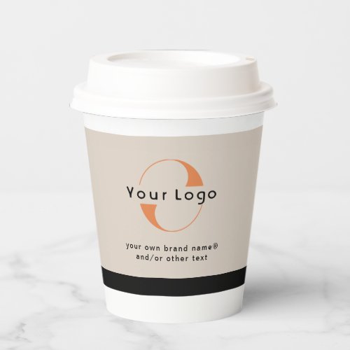 Logo on Ligh Tan  Black Text Company Business Pap Paper Cups