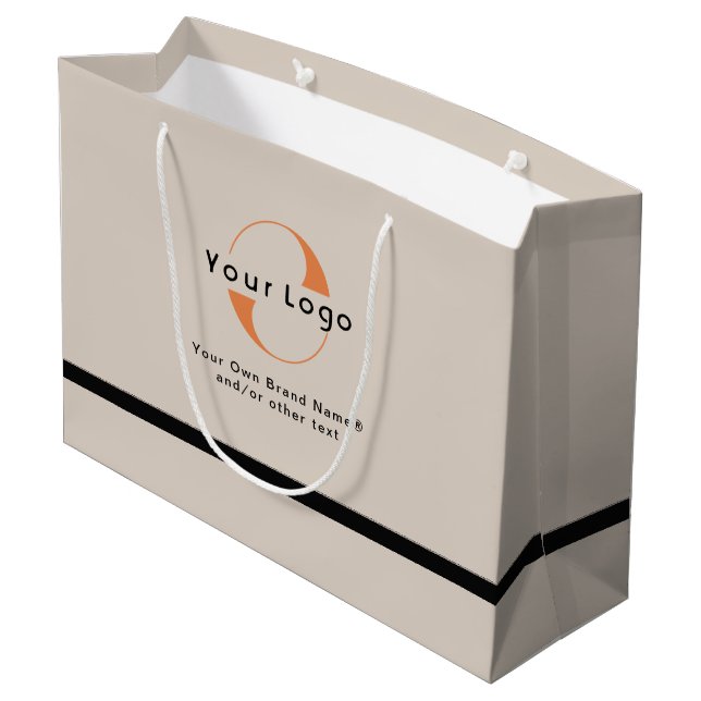 Logo on Light Tan + Black Text Company Business La Large Gift Bag (Back Angled)