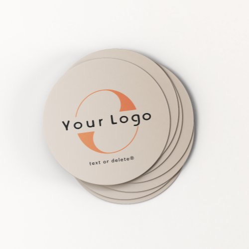 Logo on Light Tan  Black Text Company Business Round Paper Coaster