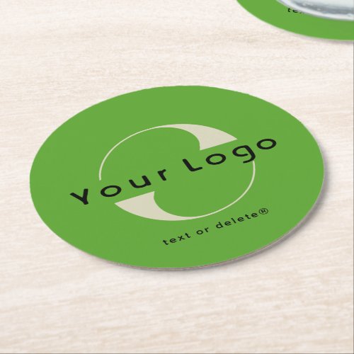 Logo on Olive Green  Black Text Company Business  Round Paper Coaster