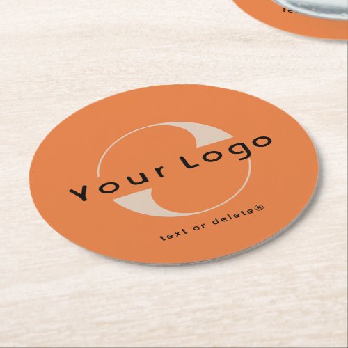 Logo on Orange  Black Text Company Business Round Paper Coaster