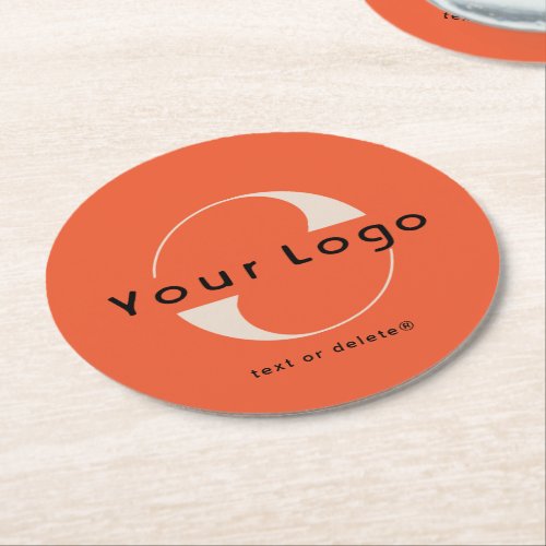 Logo on Orange Red  Black Text Company Business Round Paper Coaster