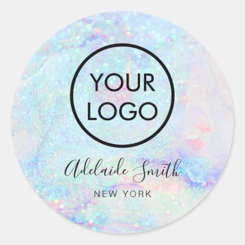 logo on pastel marble classic round sticker