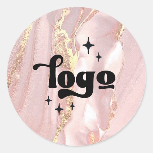  logo on pink fluid marble classic round sticker