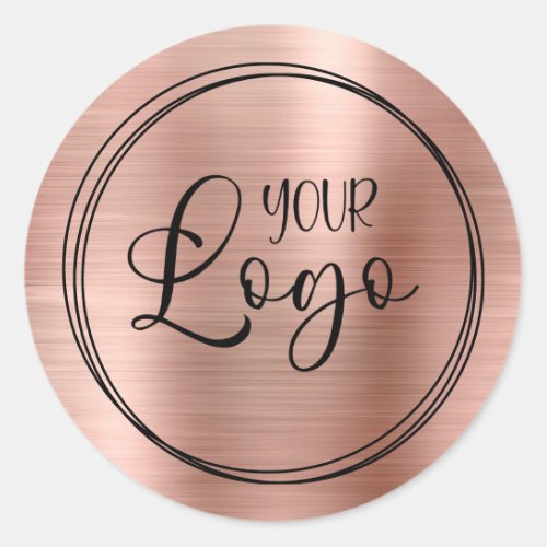 Logo on Three Black Rings with Rose Gold Foil Classic Round Sticker