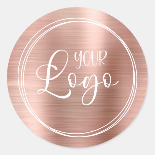 Logo on Three White Rings with Rose Gold Foil Classic Round Sticker