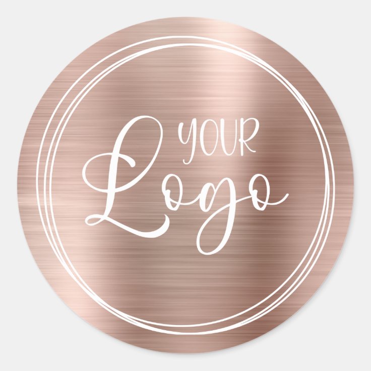 Logo on Three White Rings with Rose Gold Foil Classic Round Sticker | Zazzle