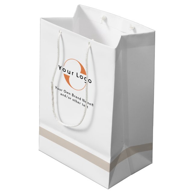 Logo on White & Tan, Black Text Company Business M Medium Gift Bag (Back Angled)