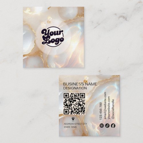 Logo Opal stone monogram Qr Code Square Business Card