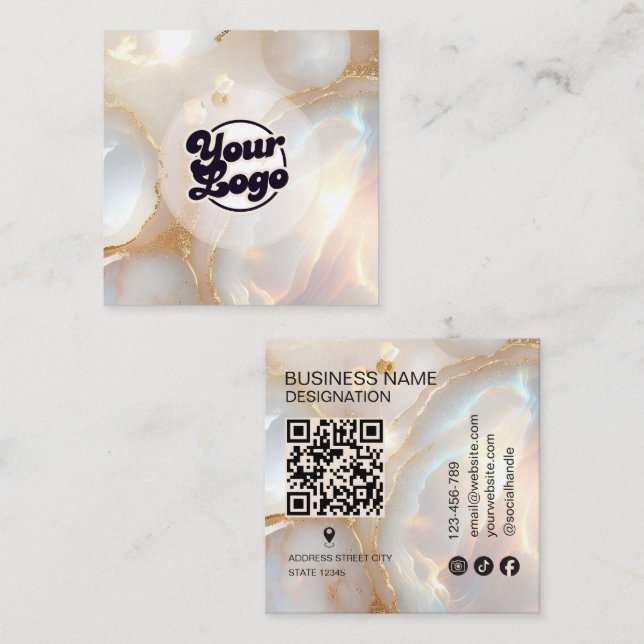 Logo Opal stone monogram Qr Code Square Business Card (Front/Back)