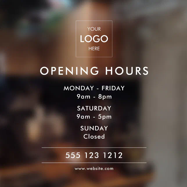 Logo Open Hours Modern Business Window Cling | Zazzle