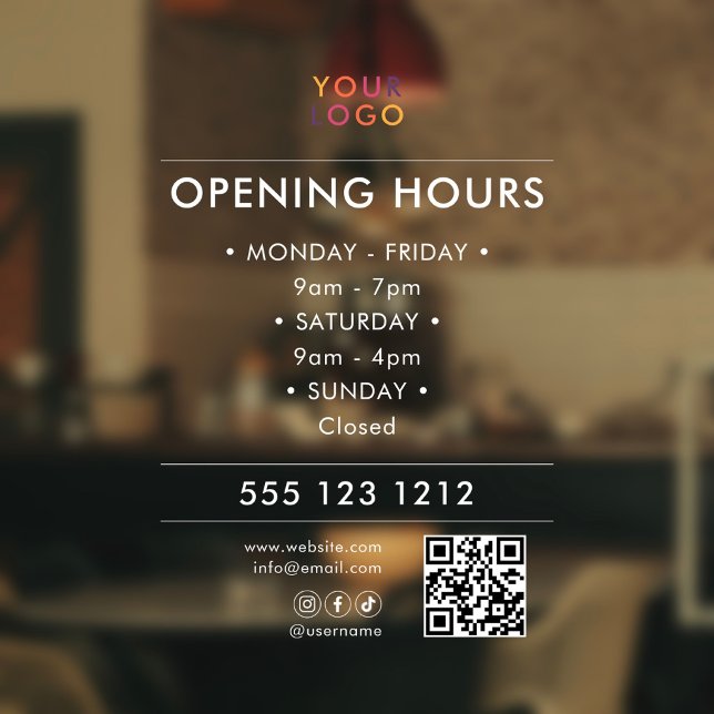 Logo Open Hours QR Code Business Window Cling (Creator Uploaded)