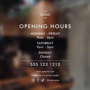 Logo Open Hours Social Media Business Window Cling