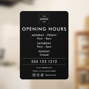 Logo Open Hours Social Media Business Window Cling