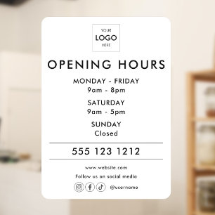 Logo Open Hours Social Media Business Window Cling