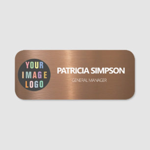 Logo Option Title on Brushed Copper Look Name Tag