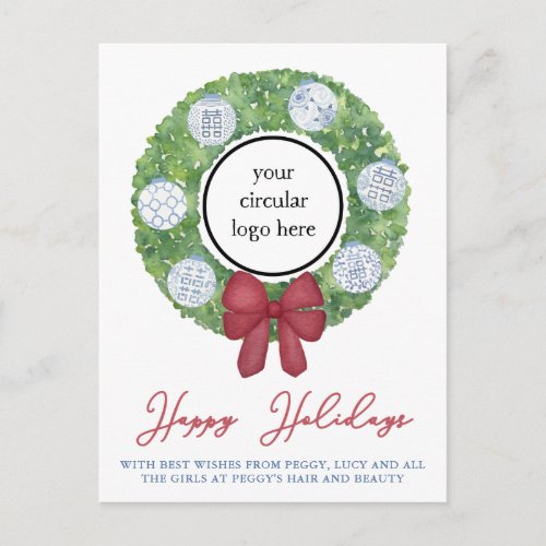 Logo or Photo Business Happy Holidays Message Postcard
