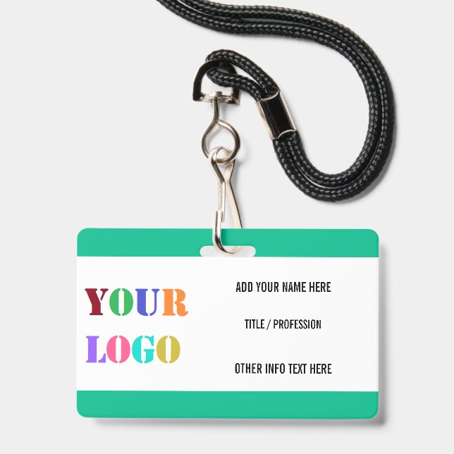 Logo or Photo Info Name Business Badge Example (Front with Lanyard)