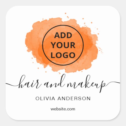 Logo Orange  brushstroke typography hair makeup   Square Sticker