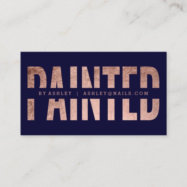 Logo Painted  cut out rose gold typography navy Business Card (Front)