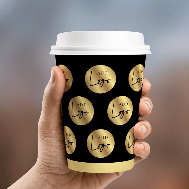 Logo Pattern Black & Gold Company Branded Event Paper Cups (Creator Uploaded)