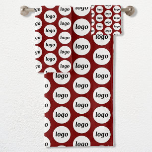 Logo Pattern Business Branding Burgundy Red Bath Towel Set