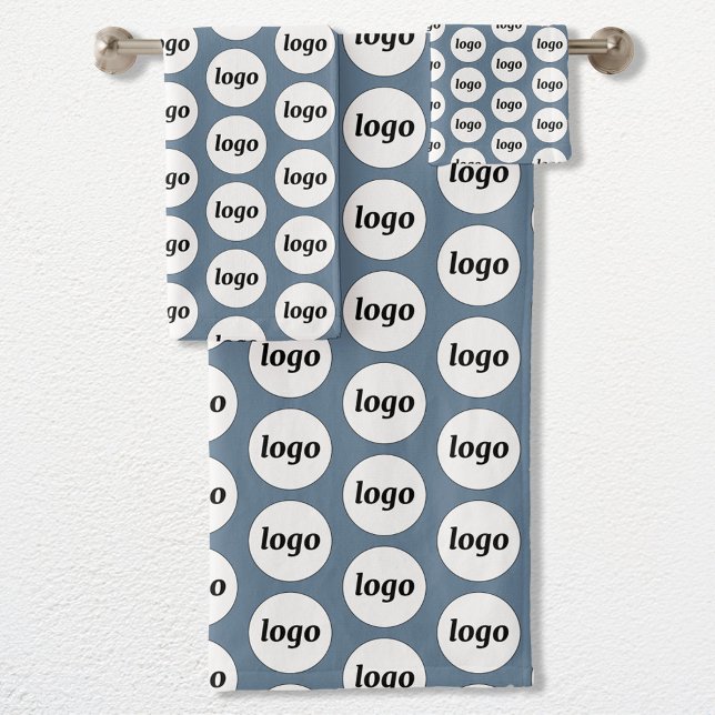 Logo Pattern Business Branding Dusty Blue Bath Towel Set (Simple logo pattern business promotional towel set for hospitality, sponsorship, customers & clients)