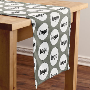Logo Pattern Business Branding Sage Green Short Table Runner