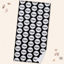 Logo Pattern Business Promotional Branding Black Beach Towel