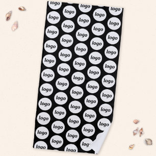 Logo Pattern Business Promotional Branding Black Beach Towel
