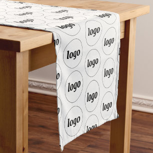 Logo Pattern Business Promotional Branding White Short Table Runner