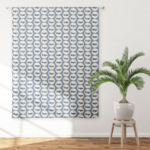 Logo Pattern Business Promotional Dusty Blue Sheer Curtains