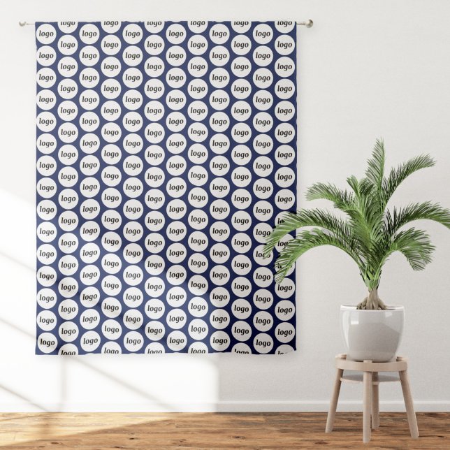 Logo Pattern Business Promotional Navy Blue Sheer Curtains (Simple logo pattern business branding promotional sheer or blackout curtains)