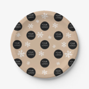 Logo Pattern Company Business Christmas Snowflakes Paper Plates