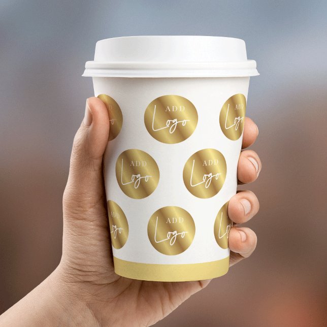 Logo Pattern Faux Gold Company Branded Event Paper Cups (Creator Uploaded)