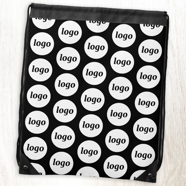 Logo Pattern Promotional Branding Business Black Drawstring Bag (Logo pattern promotional business branding drawstring bag)