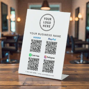 Logo Paypal Venmo CashApp Instagram QR Codes Pedestal Sign