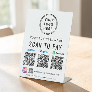 Logo Paypal Venmo CashApp Instagram QR Codes Pedestal Sign