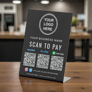 Logo Paypal Venmo CashApp QR Codes Black Pedestal Sign