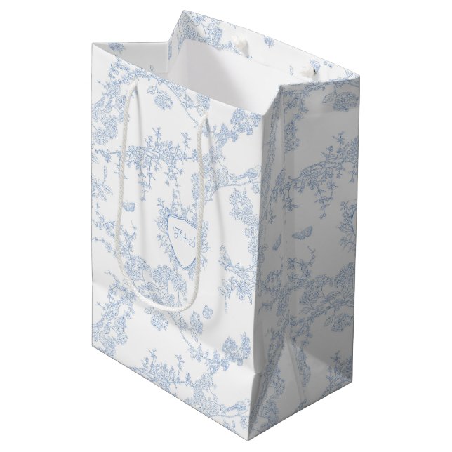 Logo Personalize Custom Monogram Chinoiserie Toile Medium Gift Bag (Front Angled)
