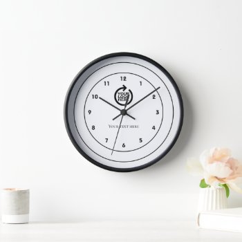 Logo Personalized Black White  Clock by Ricaso_Intros at Zazzle