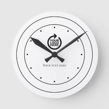 Logo Personalized Black White  Round Clock by Ricaso_Intros at Zazzle